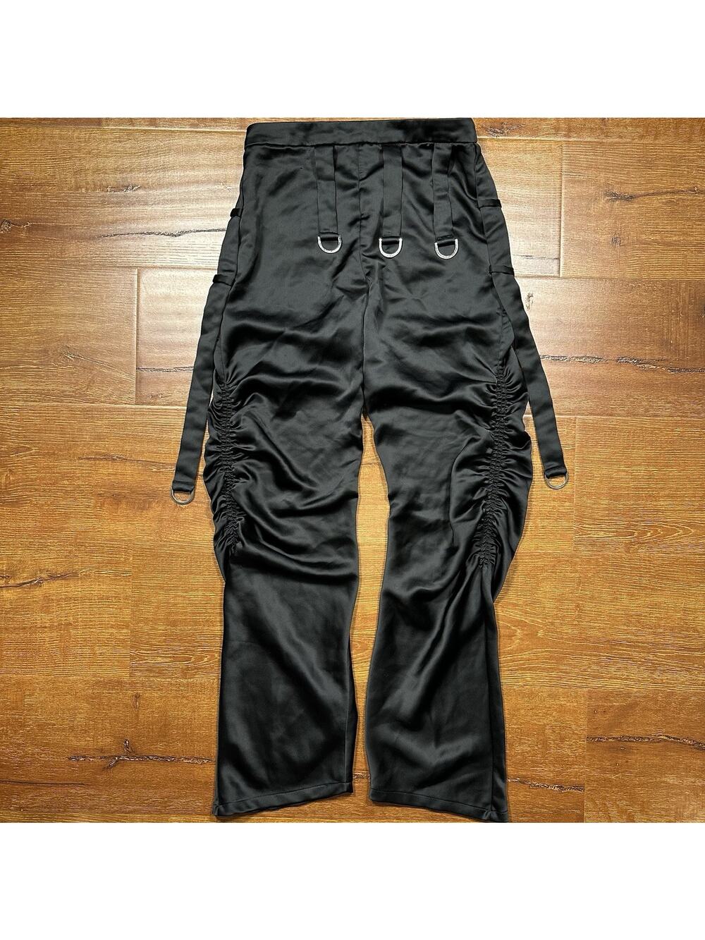Arianne Elmy Strap Pants Women 2 Black Slim Straight Strappy Satin Chic Designer